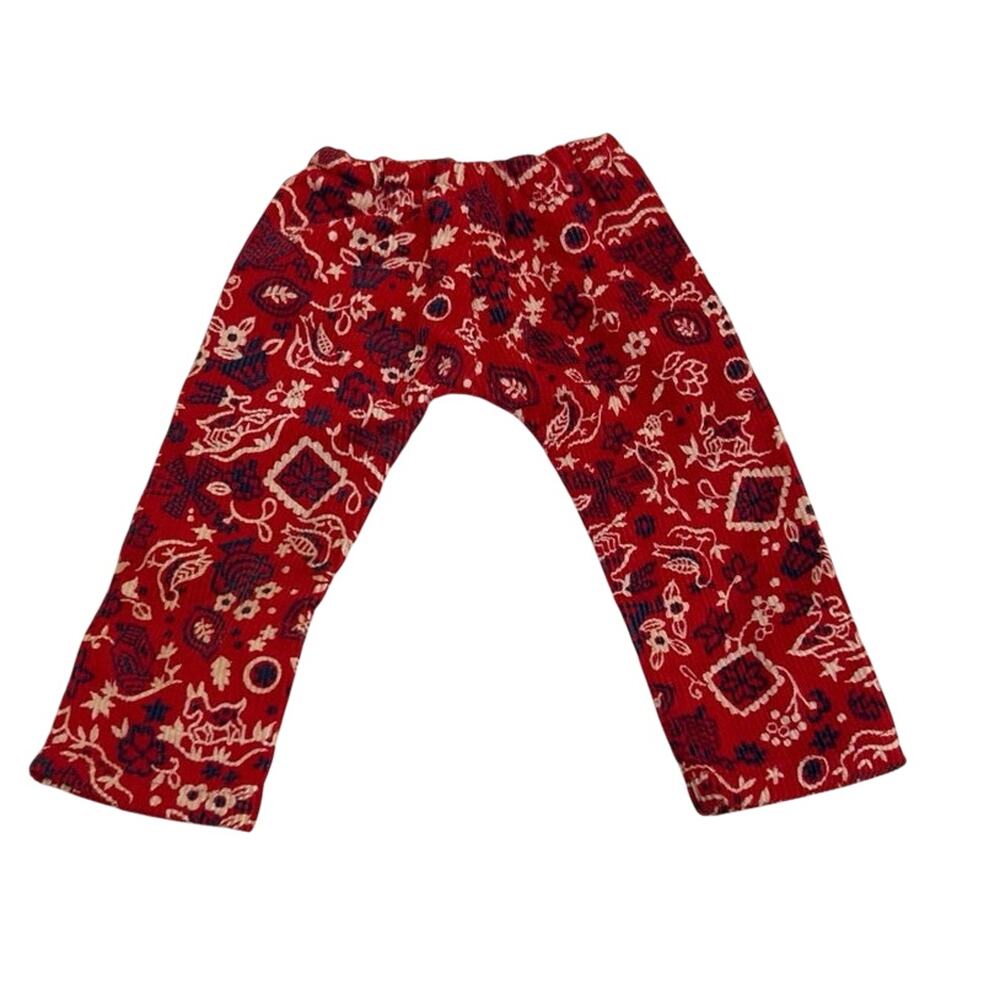 Vintage Homemade Doll Pants, Corduroy Red/Blue/Cream Floral Design, 80’s Style